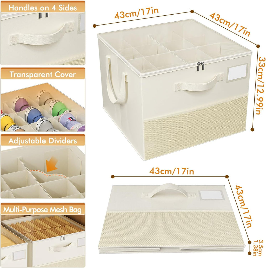 NestOrganix Shoe Organizer - Large Foldable Storage Box with Adjustable Dividers & Clear Cover | Beige 2-Pack