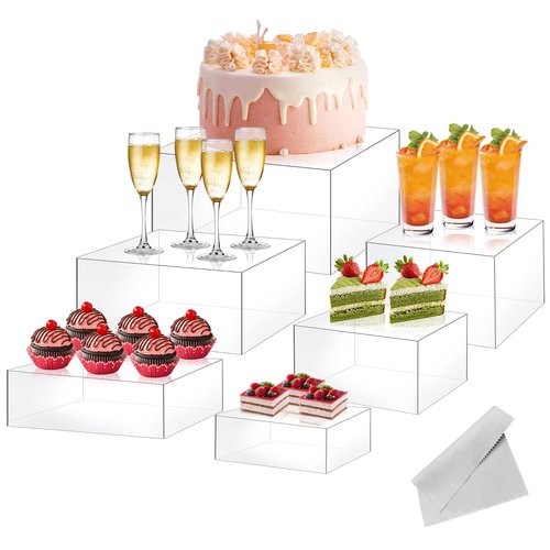 Buffet Risers, 6Pcs Risers Display Stand for Buffet Table Display Acrylic Dessert Risers Box, Acrylic Cube Display Stands for Party, Wedding and Event Decor, Clear, Large Sizes: 6''7''8" 9" 10" 11''
