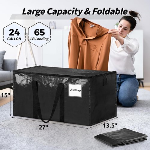 Heavy-Duty Moving Bags - 8 Pack Extra Large Storage Totes with Lids & Reinforced Handles | Black