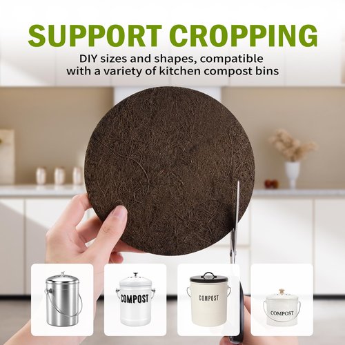 12 Pack Biodegradable Natural Filters for Kitchen Compost Bin, 7.25 Inch Compost Bin Charcoal Filter for Countertop Bin Pail Replacement, Longer Lasting Round Activated Charcoal Home Bucket Refill Set