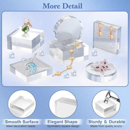 SAMYUCHO Acrylic Blocks 3 X 3 X 1 Inch 16 Pcs Acrylic Base Stand for Display Clear Block Square Riser Display Stands Pedestal Polished Cube for Jewelry trophy Props Collection Ring