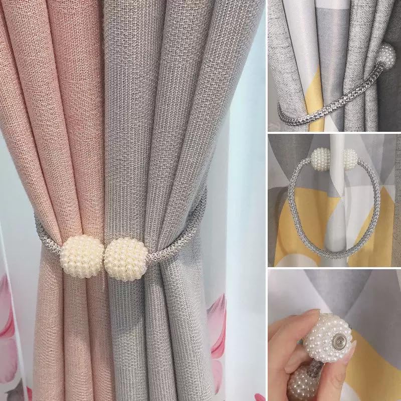 Magnetic Curtain Tiebacks - 8 Pack Grey Braided Rope Holdbacks No Drill