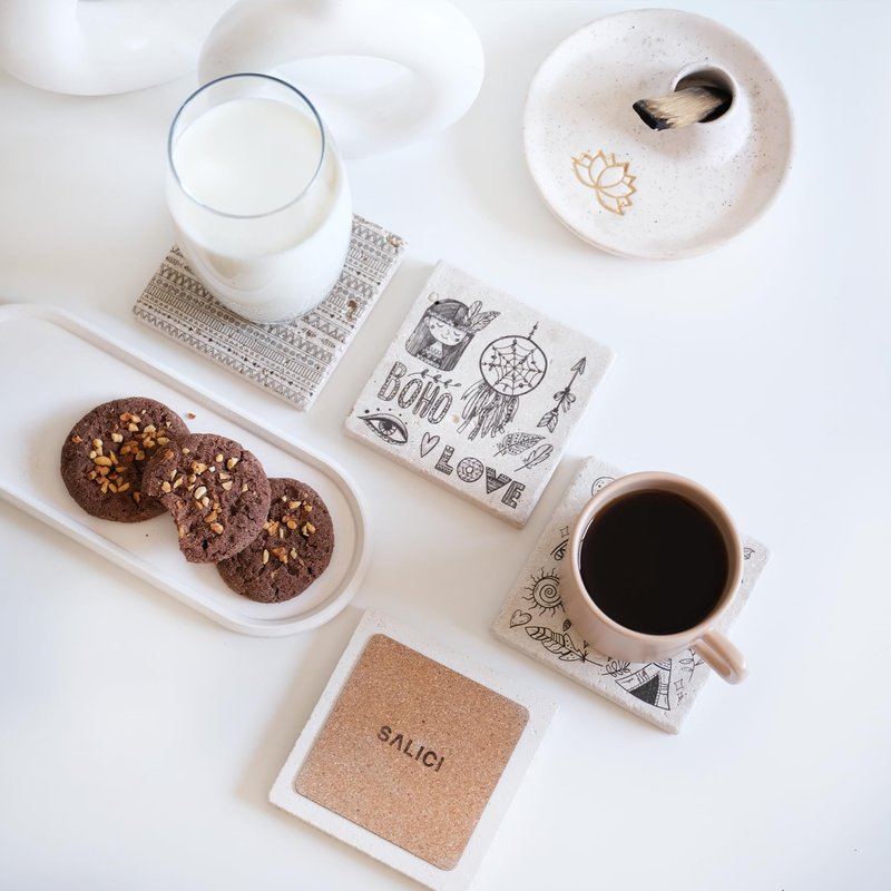 SALICI Drink Coasters Set of 4, Stone Absorbent Coasters for Drinks, Cute Coasters for Desk, Marble Home Decor, Tabletop Protection, Suitable for Kinds of Cups, 4 Inches, Coastal & Ocean