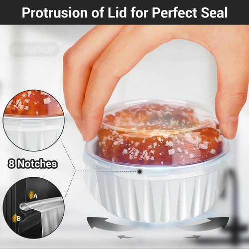 EUSOAR Cupcake Cups with Lids, 5oz 50pcs Disposable Desserts Flan, 3.34x2.59x2.35" Baking Cups with Lids, Aluminum Foil Desserts Cupcake Flan, Catering Gathering Shower Favor-White