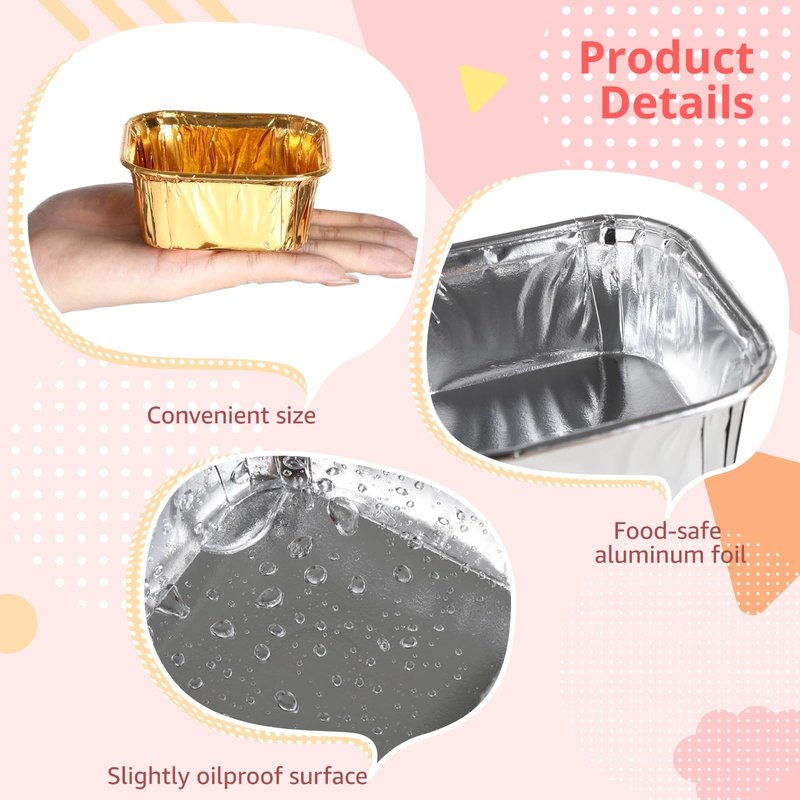 200 Pcs Aluminum Foil Cupcake Liners, Square Disposable Brownie Baking Cups, Mini Dessert Cups, Muffin Cheesecake Pans, Muffin Tin Ramekins Holders for Wedding, Party