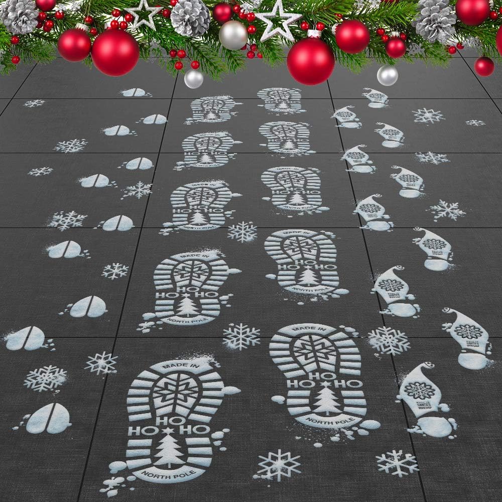 Santa Footprints - 180 Ct Floor Stickers Kit with Reindeer & Elf Designs for Holiday Fun