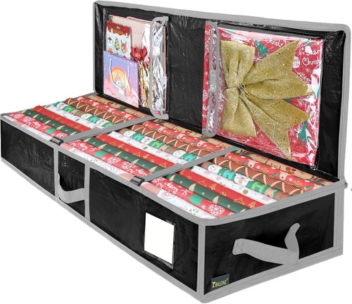 BALEINE Christmas Wrapping Paper Storage Bag - 40" Durable PE with Flexible Partitions & Pockets (Black)
