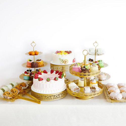 11 Pcs Gold Cake Stand Set for Wedding, Dessert Table Display Set for Birthday, Metal Square Serving Trays for Candy, Cupcake Pop Stand Holder Tower with Round Base for Celebration, The Platters for Party