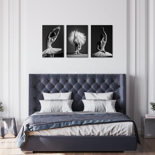 iHAPPYWALL 3 Panels Ballet Wall Art Beautiful Ballerina Dancers White Tutu Picture Prints Contemporary Artwork for Girls Room Bedroom Home Decor Ready to Hang 16"x24"x3pcs
