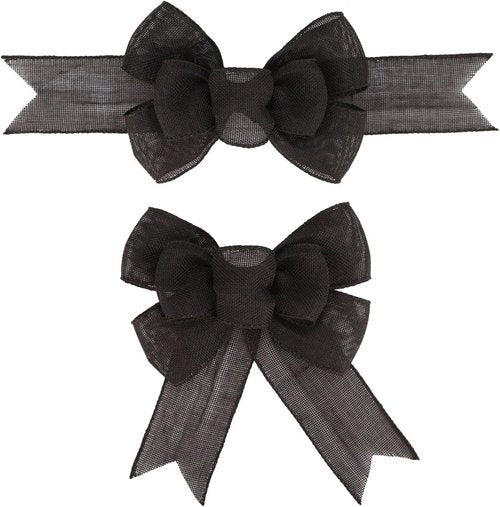Meseey Black Wired Ribbon - 2 Pcs Handmade Burlap Bows for Wreaths & Gift Wrapping