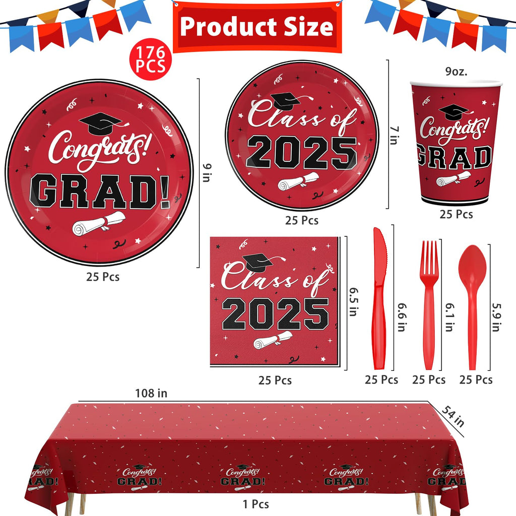 Graduation Party Decorations Class of 2025: Disposable Dinnerware Set for 25 Guests