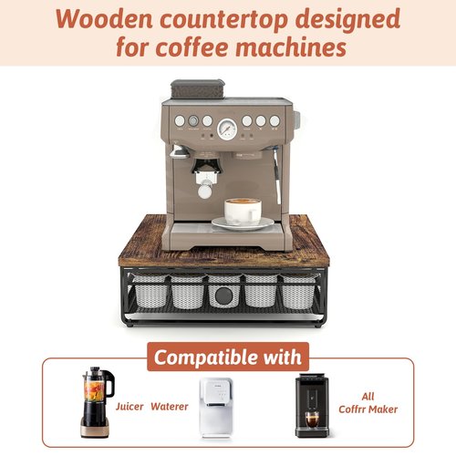Ferrivista Coffee Pod Storage Drawer,with Sliding Baskets,Coffee Pod Holders for K Cups,35 Capacity Coffee Capsules Storage Organizer,Under Coffee Pot Storage Drawer,for Home Office, Kitchen (BROWN)