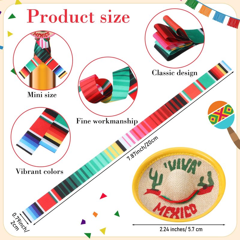Panitay Mexico Mini Sombrero Hats with Mexican Beer Poncho Mini Serapes Decorations for Bottles Carnivals Cinco De Mayo(100 Pcs)