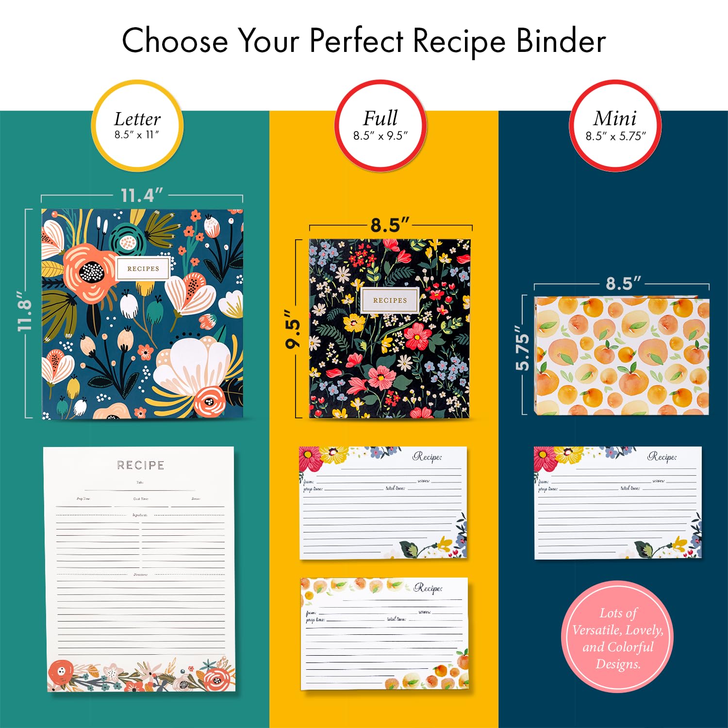 Jot & Mark 8.5" x 11" 3 Ring Recipe Binder with Spill-Proof Clear Binder Sleeves Sheet Protector, 30 Dual-Sided Recipe Card Pages for Written & Printed Recipes, Tabbed Dividers, Culinary Crockery