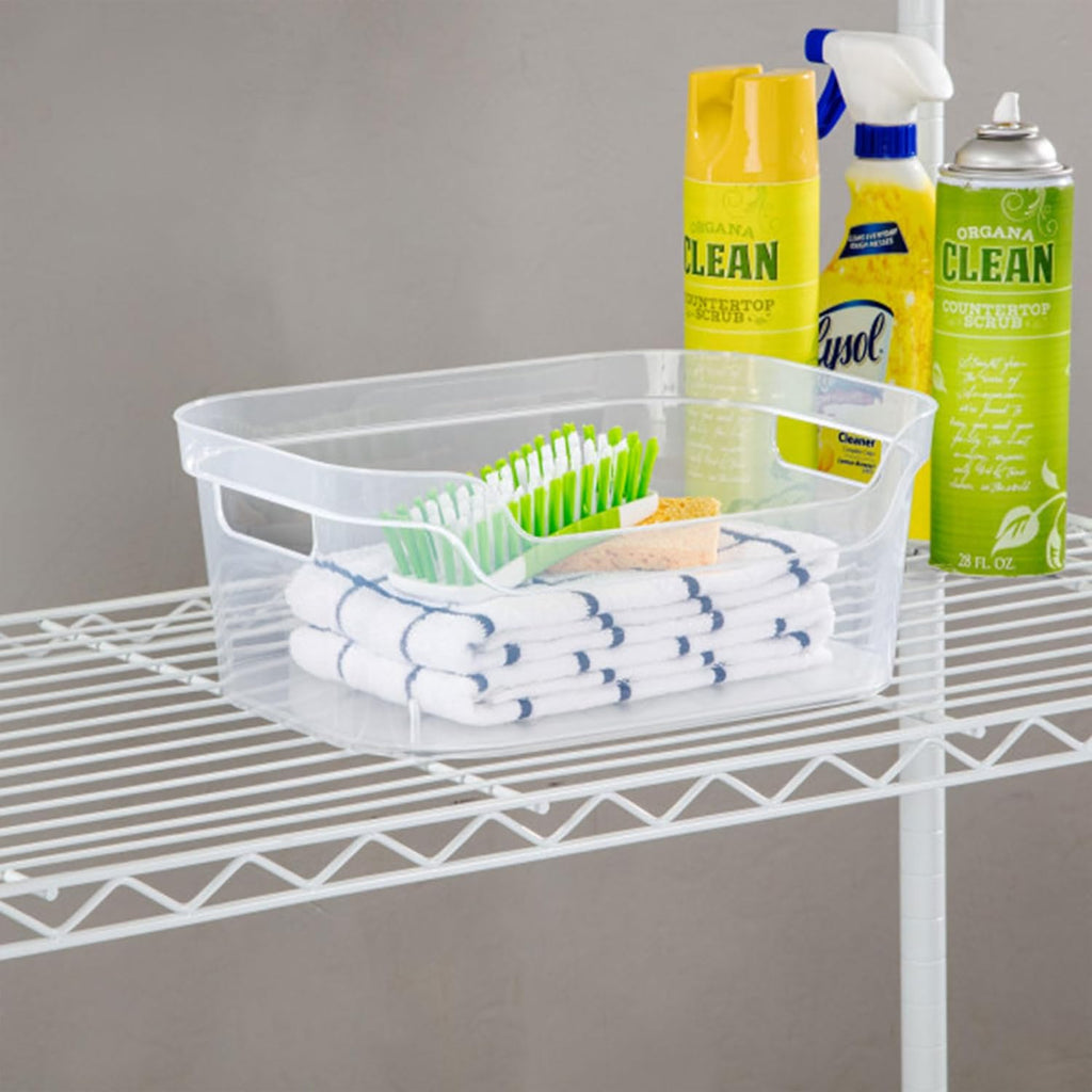 Sterilite Medium Open Scoop Front Storage Bins - Clear with Comfortable Carry Handles | 5.25x9.5x13 Inches (8 Pack)