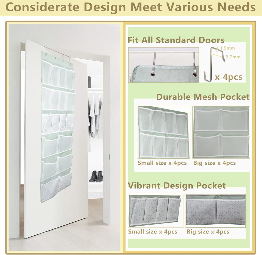 Skiennix 18-Pocket Over-The-Door Organizer - Versatile Storage for Shoes, Socks, Hats & More | Green