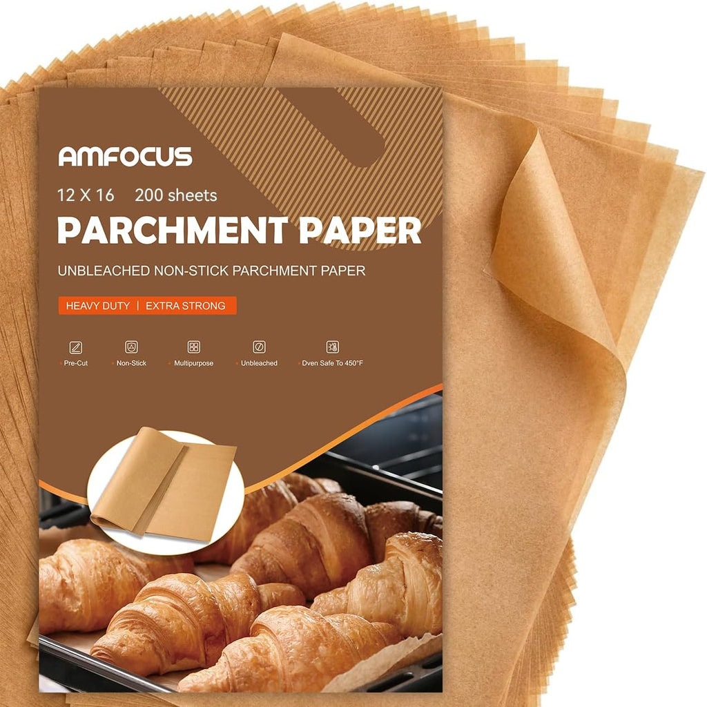 Unbleached Parchment Paper Sheets by [Brand Name] - 200 Non-Stick Baking Liners, 12x16 Inch for Oven & Airfryer