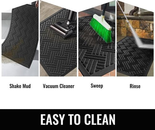 BEHERO Welcome Mat - Heavy Duty Indoor/Outdoor Door Mat, Stain & Fade Resistant, 29.5x17 Inch, Black