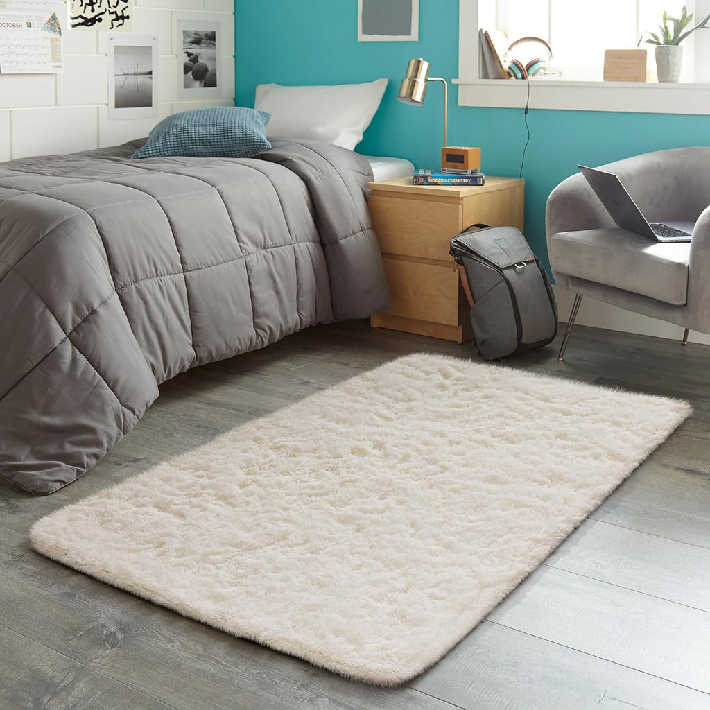 Ophanie 3x5 Area Rug - Non-Slip Ivory Carpet for Bedroom & Dorm | Fluffy Home Decor Essentials