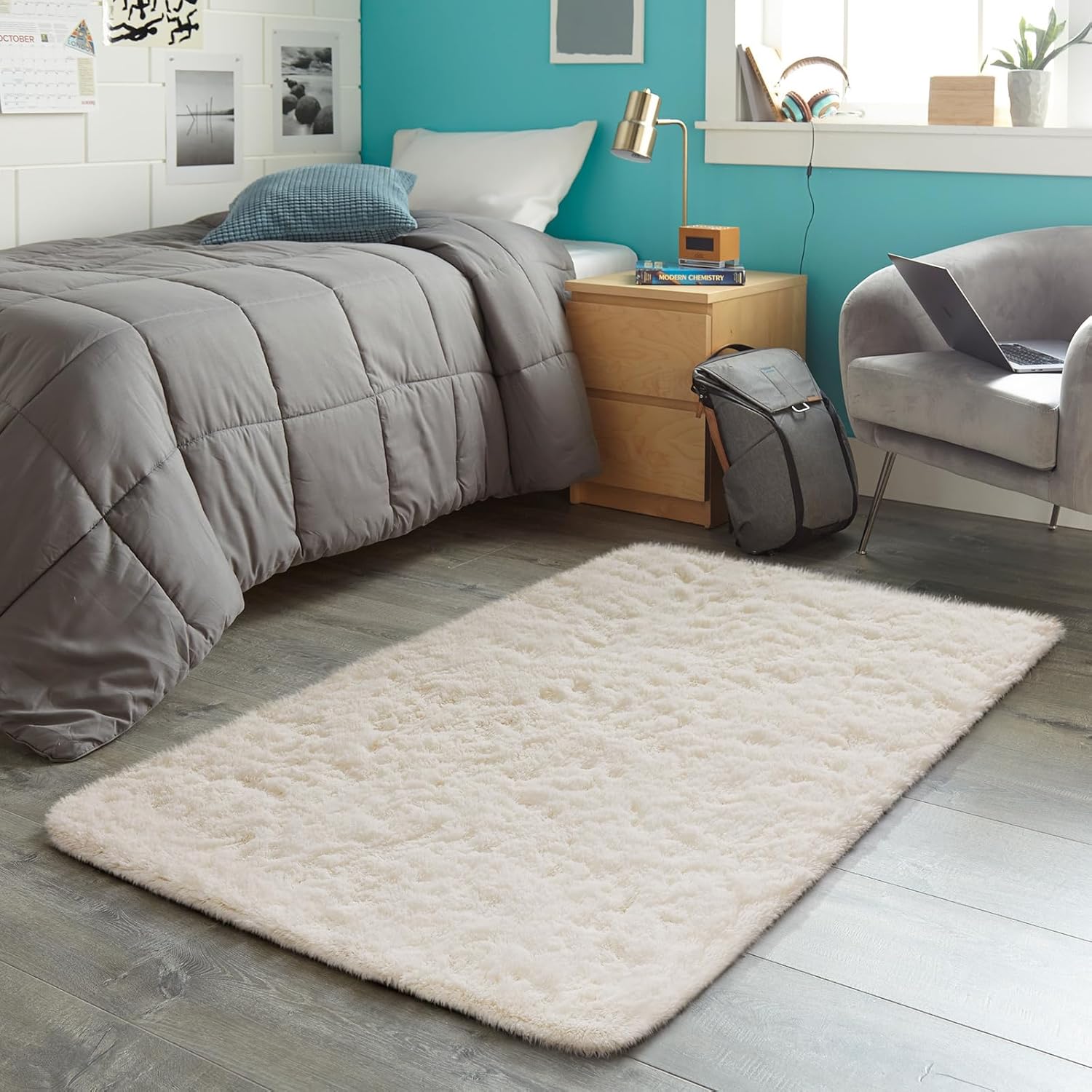 Ophanie 3x5 Area Rug - Non-Slip Ivory Carpet for Bedroom & Dorm | Fluffy Home Decor Essentials