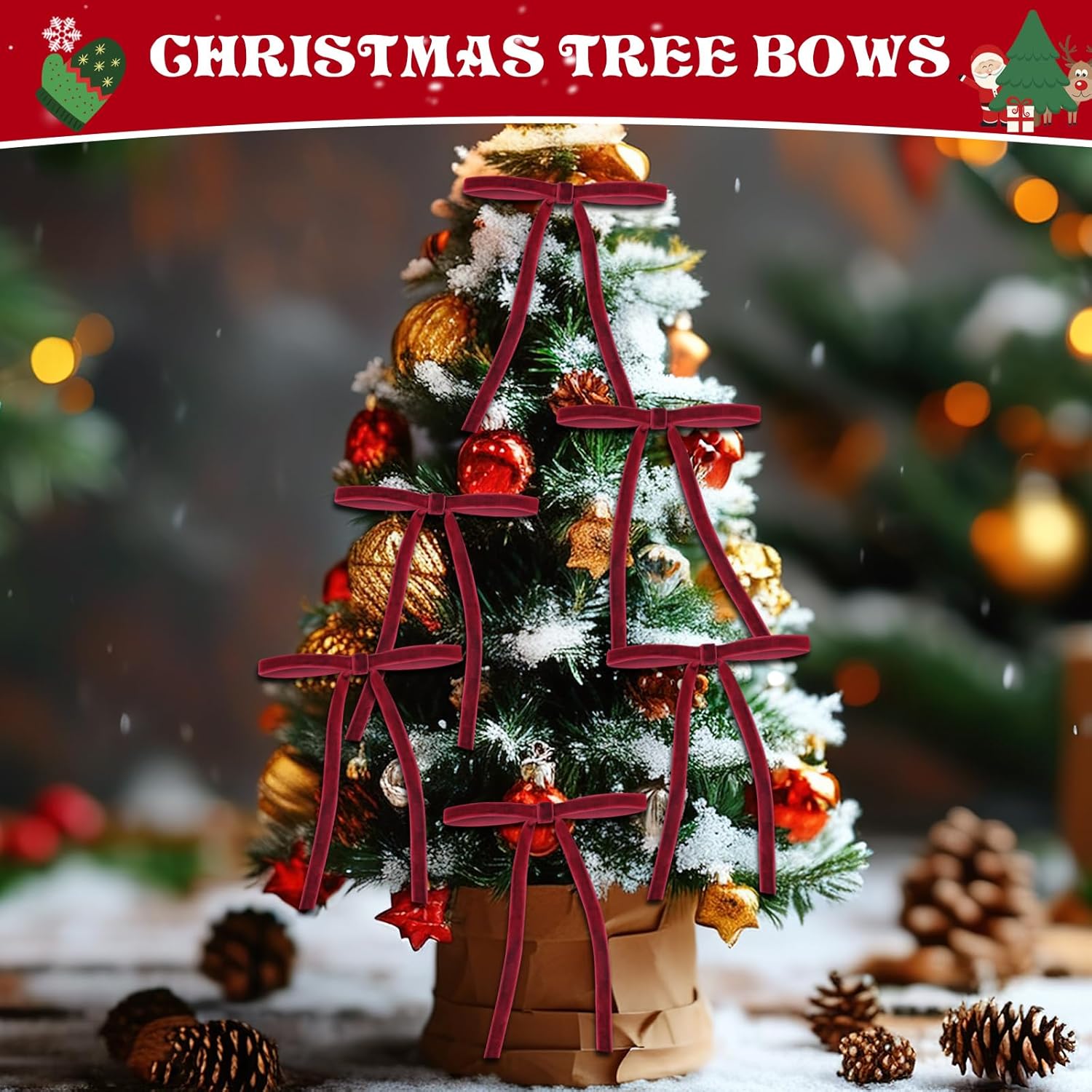 Regine Switzerland 24 Pcs Red Velvet Christmas Ornaments - Rustic Pre-Tied Bows for Holiday Décor | 5x7 Inch