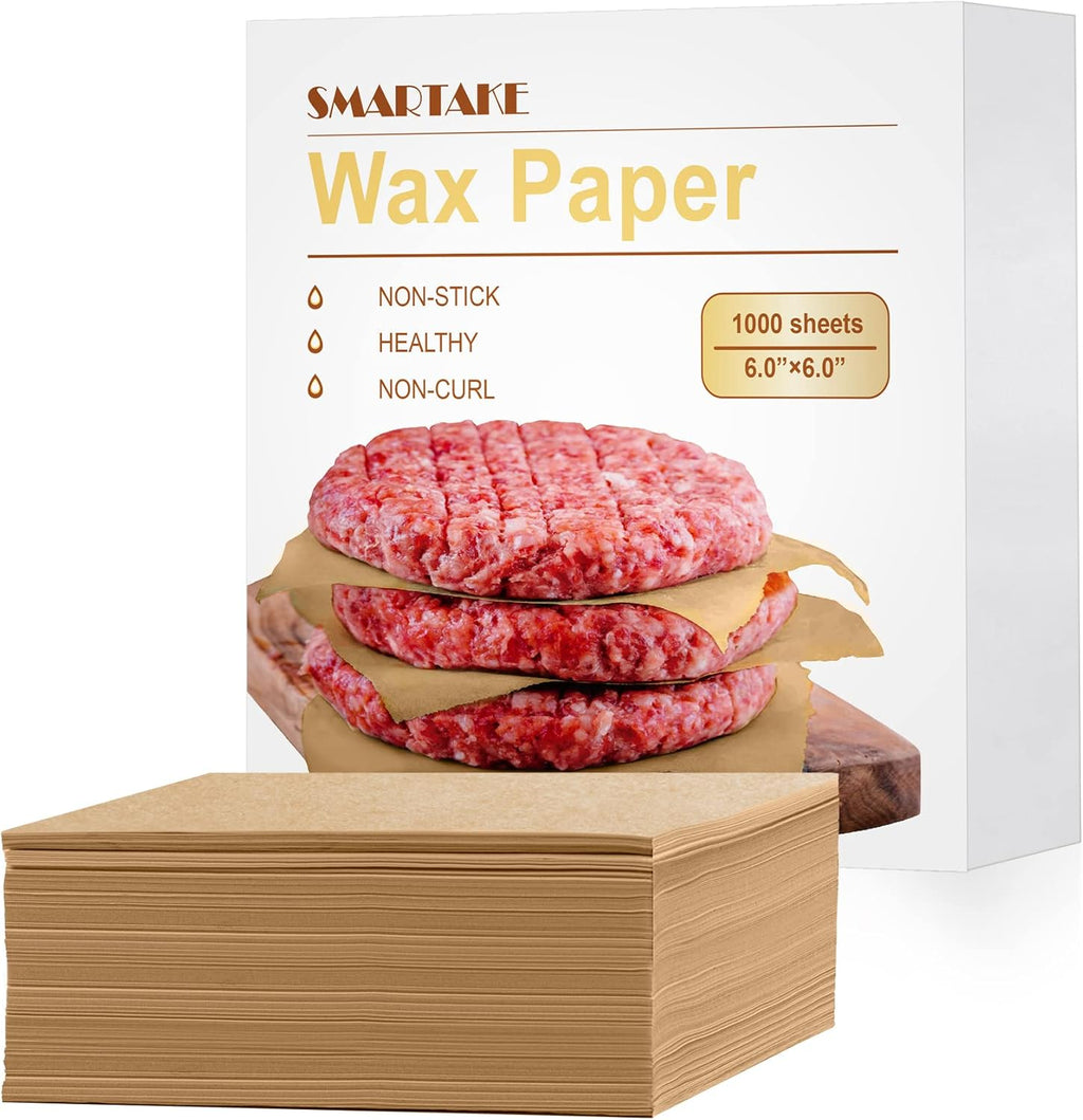 SMARTAKE Wax Paper - 6 x 6 Inches Non-Stick Hamburger Patty Paper | 1000 Pcs for Food Wrapping, Picnics & Parties