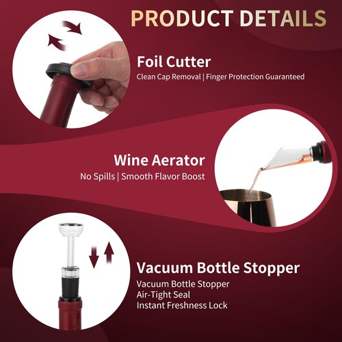 Electric Wine Opener Set Rechargeable, Automatic Corkscrew Kit, Including Stainless Steel Wine Glass of 2, Silver, Ideal Gift for Wedding, Wine Lover, Birthday, Girl, Men