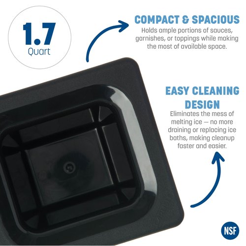 Carlisle FoodService Products CM110503 Coldmaster ABS High Capacity Sixth Size Food Pan, 1.70 qt Capacity, 6-7/8" Length x 6-1/4" Width x 6-3/8" Height, Black