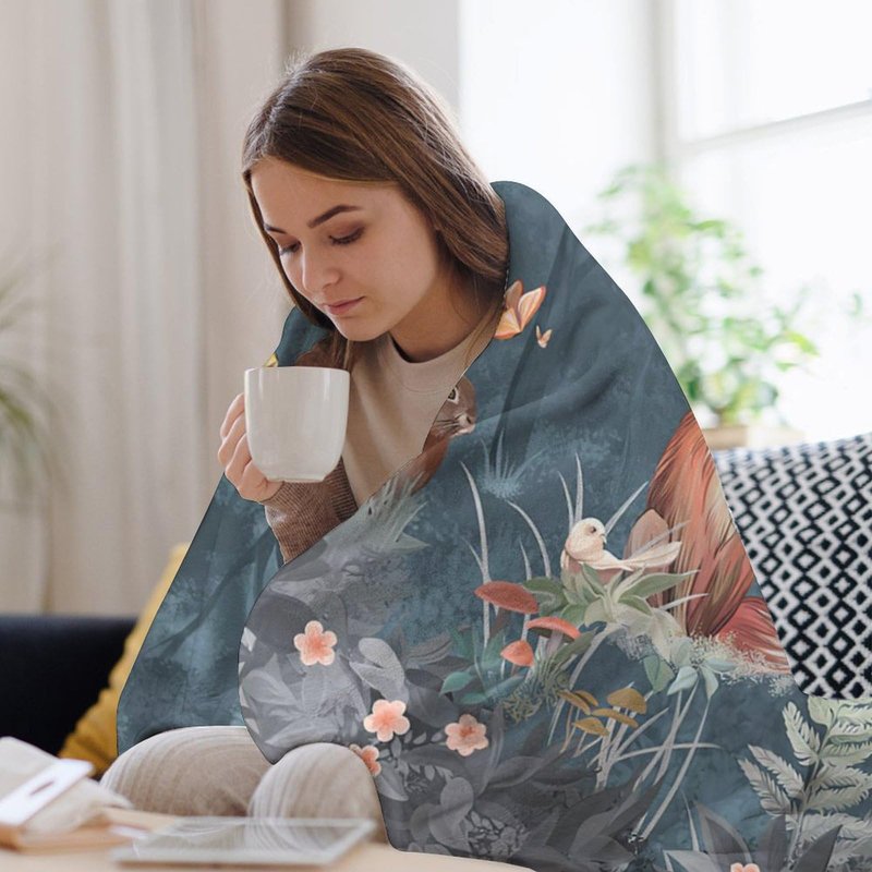 Fox Print Blanket Rabbit Red Panda Forest Animals Fresh Throw Blankets for Couch Sofa Bed Stuff Decor Soft Cozy Fleece Plush Warm Flannel Bedding Blanket Gifts for Baby Girls Boys Kids Adults 50"x60"