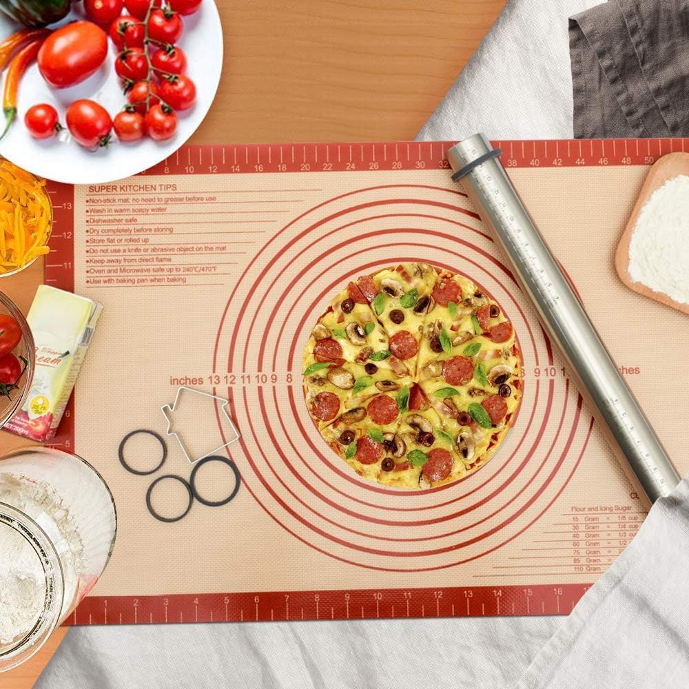 Skiennix Extra Thick Silicone Pastry Mat - Large Non-Stick Baking Surface with Measurements | 16"x24", Red