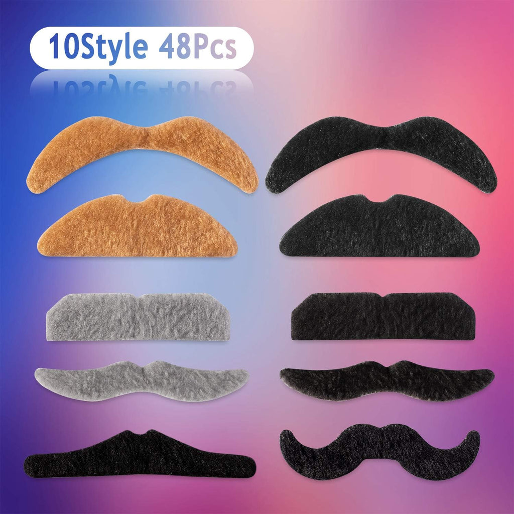 Whaline 48Pcs Self-Adhesive Fake Mustaches Set - Fun Costume Facial Hair for Halloween Parties