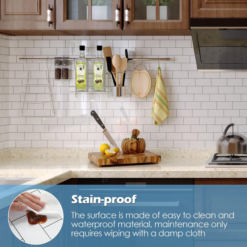 Reovatile 2026 New Upgrade Peel and Stick Backsplash Tile, Peel and Stick 11.34" X 11.57" Wall Tile for Kitchen, Bathroom, Fireplace, Laundry (Glossy White, 20 Packs)