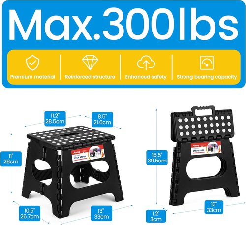 ACSTEP Folding Step Stool - 11 Inch Sturdy Plastic Design | Non-Slip, Lightweight, Holds 300 lbs - Ideal for Home & Outdoor Use