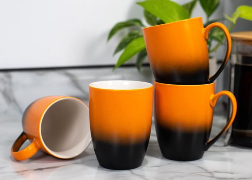 Elanze Designs Orange Black Two Toned Ombre Matte 12 ounce Ceramic Stoneware Coffee Cup Mugs Set of 4