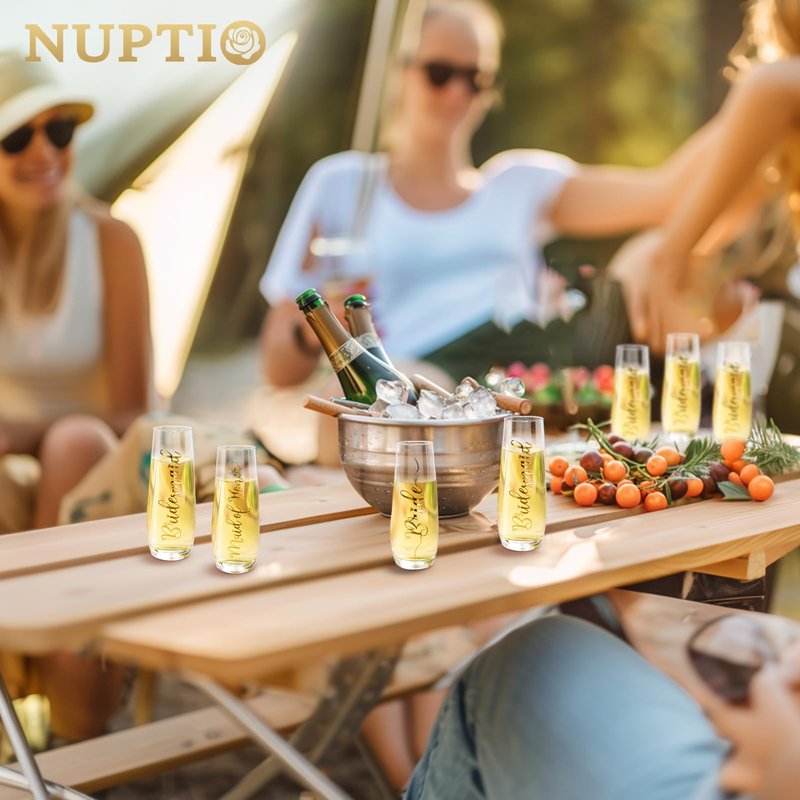 NUPTIO Champagne Glasses Maid of Honor: Stemless Bridal Shower Party Prosecco Flutes Tumbler Wedding Gift Clear Gold Embossed