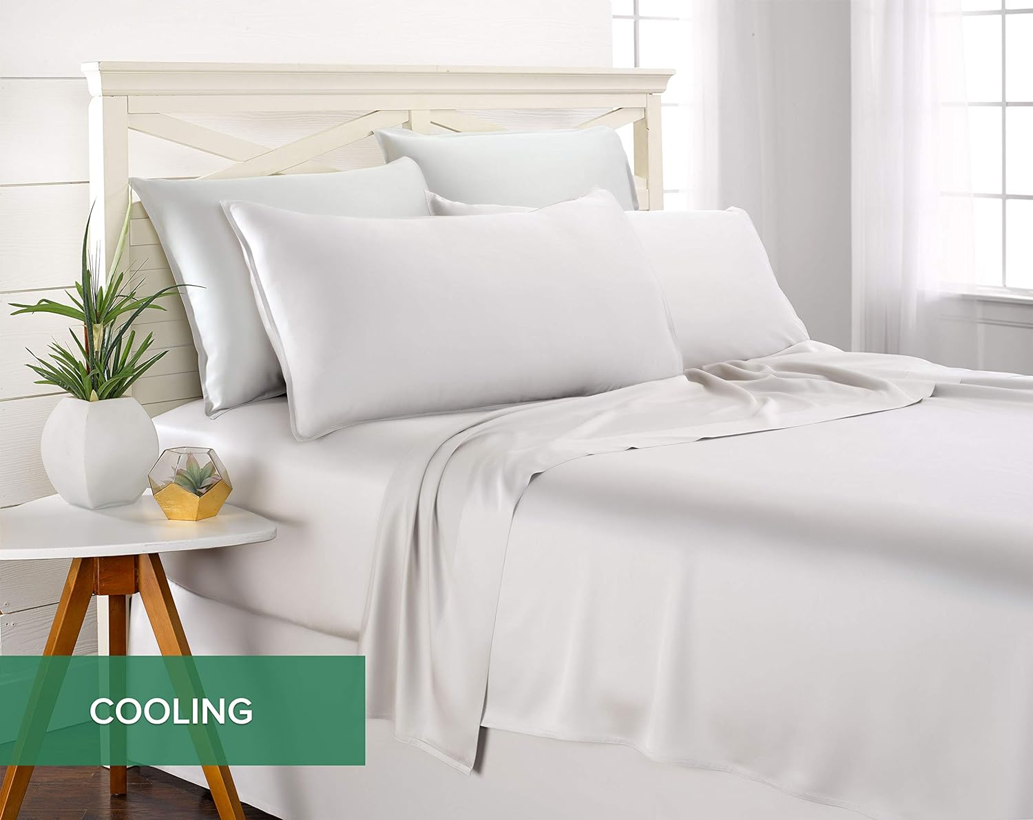 Pure Bamboo Queen Sheets - Luxuriously Soft & Cooling 100% Organic Viscose Bed Sheet Set | White, Double Stitching