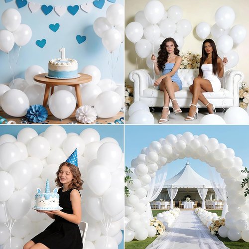 LOLStar White Latex Balloons - 100 Pcs 12-Inch Round Balloons for Wedding & Party Decorations