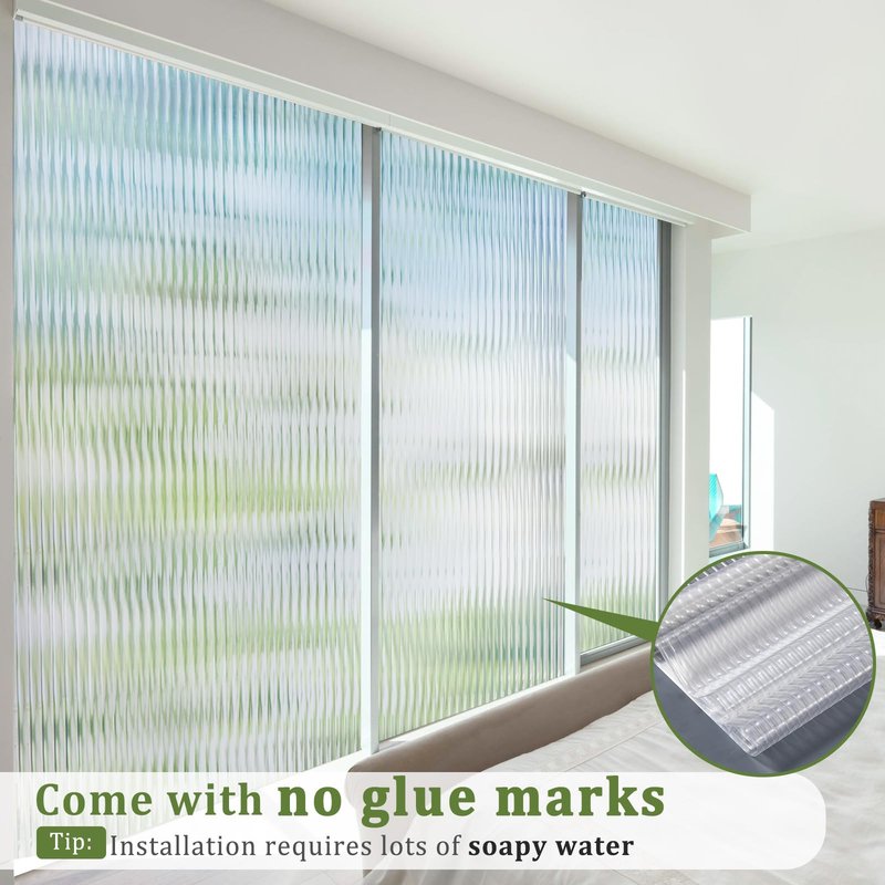 Beautyhero Adhesive Reeded Glass Window Privacy Film, Shatterproof Fluted Frosted Glass Clings, Waterproof 3D Decorative Window Coverings for Bathroom, Cabinet, Front Door, 35.4 x 78.7 Inch
