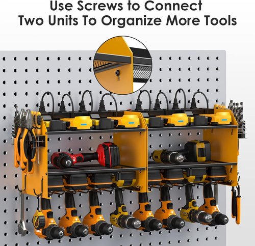 CCCEI Modular Power Tool Organizer - Wall Mount Charging Station & Heavy Duty Rack | 2 Pack, Yellow