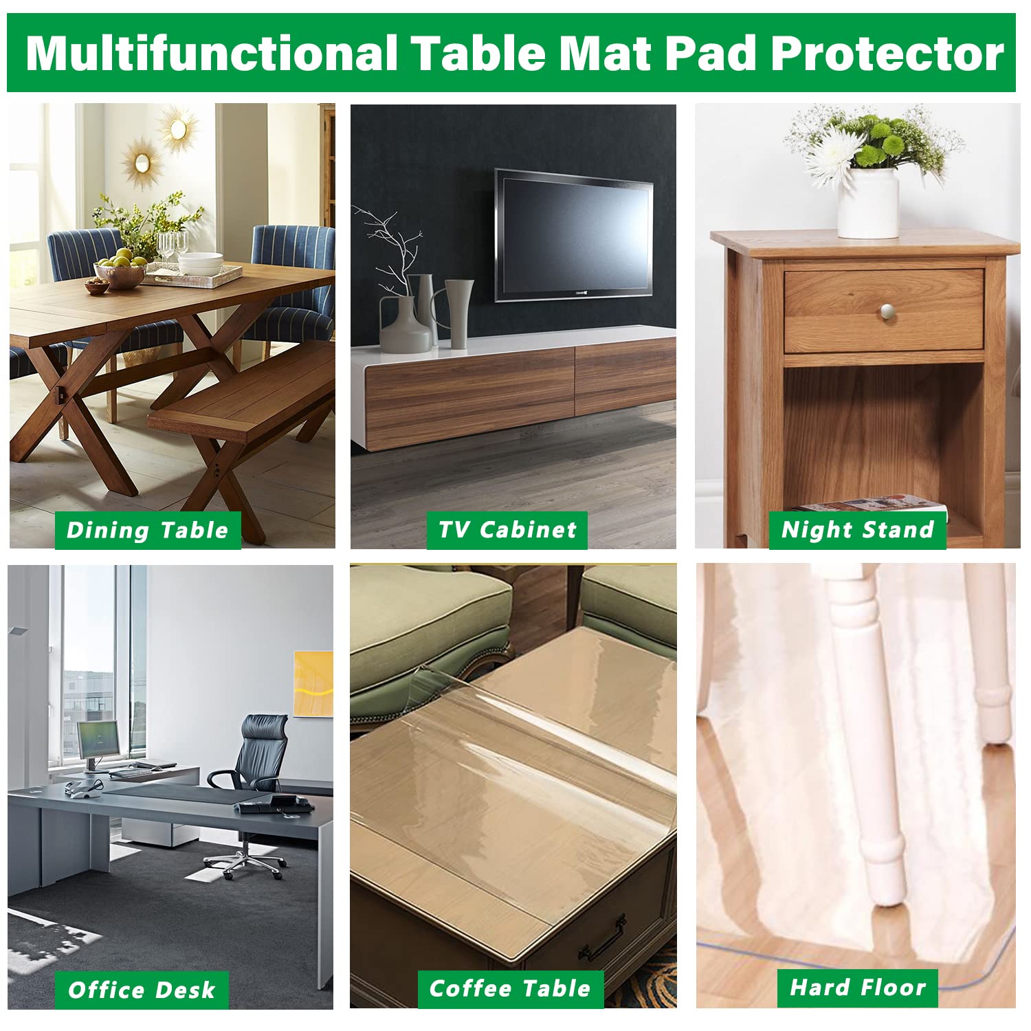 Heavy Duty Clear PVC Table Protector - 1.5mm Thick, 36x54 Inch, Crystal Dining Table Cover, Waterproof