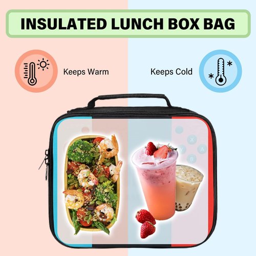 JIRAIKEI Insulated Lunch Box for Boys Girls, Game Lunch Bag for School Work Office Travel Picnic Hiking Beach, Reusable Portable Lunchbox with Adjustable Strap