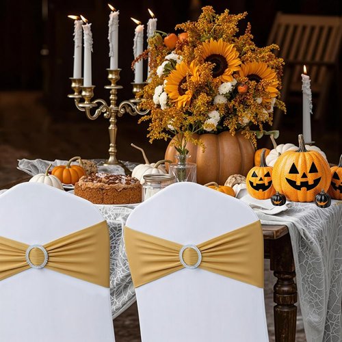 Babenest Spandex Chair Sashes - 30PCS Premium Stretch Covers with Buckle Slider for Weddings & Events | Gold