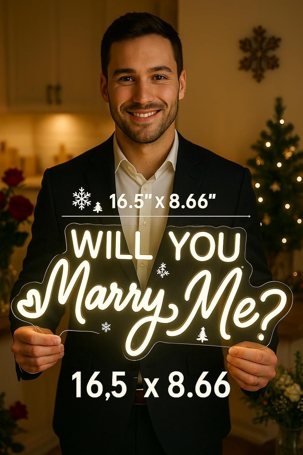 Will You Marry Me Neon Sign by [Brand Name] - 16.5 Inch Cool White LED Light for Proposal & Wedding Decor