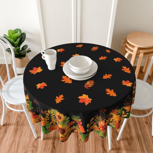 Lvhompro Fall Leaves Tablecloth 60 Inch Round Autumn Seasonal Table Cloth Water-Resistant Spill-Proof Washable Fabric Table Cover for Kitchen Dining Party Picnic Indoor Outdoor