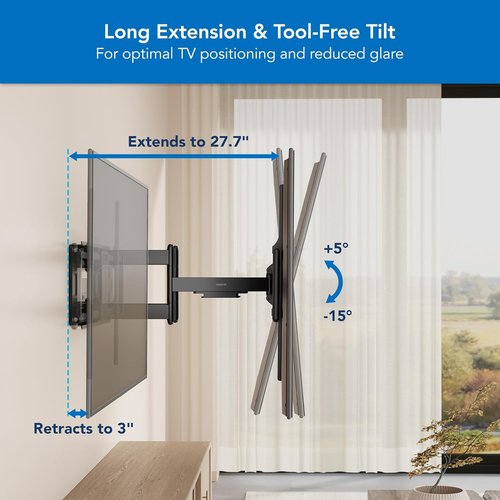 Mount-It! Heavy Duty XXL Full Motion TV Wall Mount - Supports Extra Large TVs Up to 264lb | VESA 900x600, Adjustable Swivel & Tilt for 60" to 120" Screens