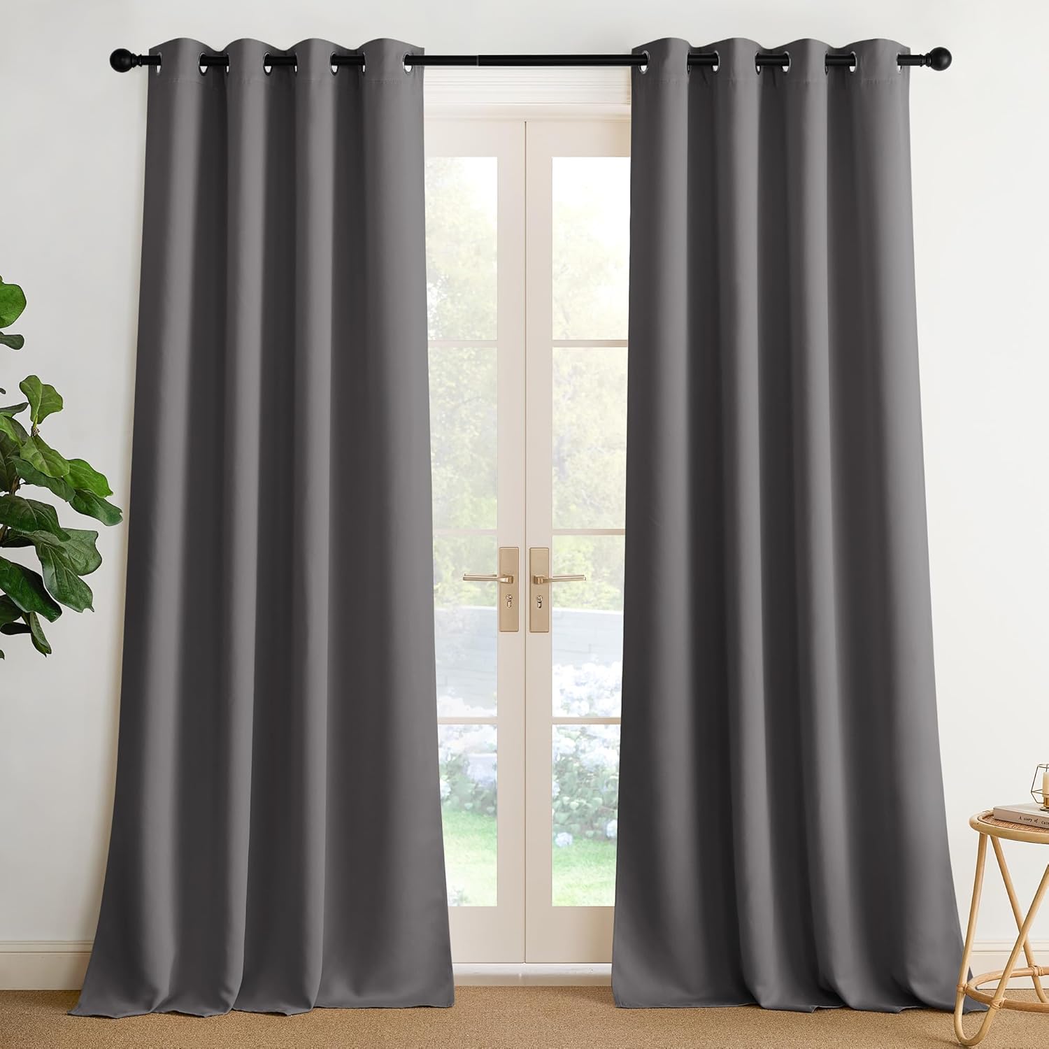 NICETOWN Blackout Curtains - Grommet Drapes for Light Blocking | 95 Inches Long, Grey