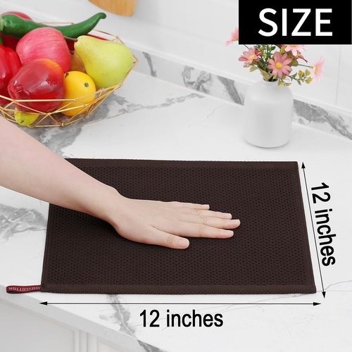 Homaxy Kitchen Dish Cloths - 100% Cotton Waffle Weave, Ultra Soft & Absorbent, 12x12 Inches, 8-Pack, Dark Brown