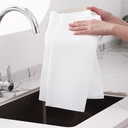 Homaxy 100% Cotton Kitchen Dish Towels - Ultra Soft & Absorbent Quick Drying, 20 x 28 Inches, 4-Pack | White