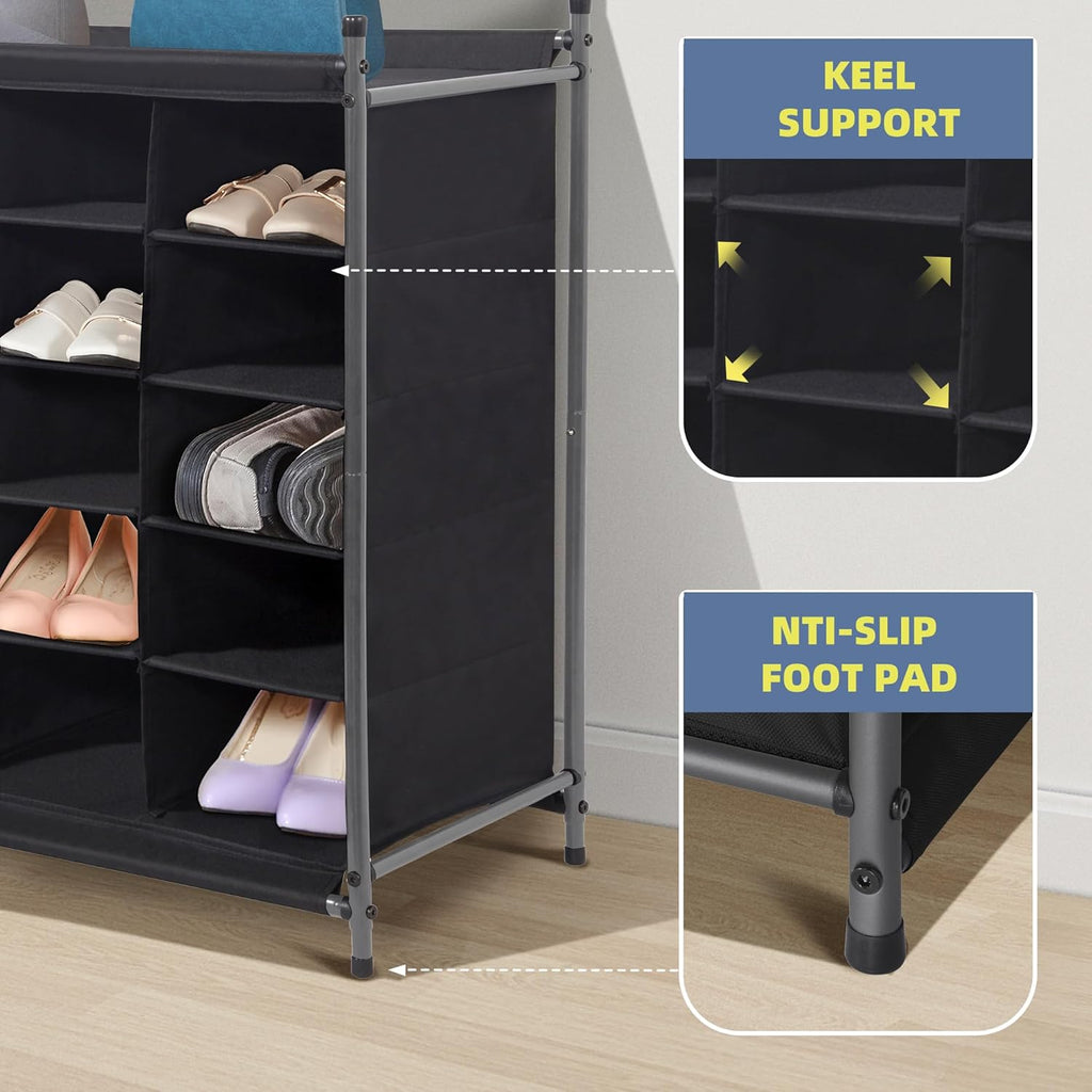 Storage Maniac Stackable Shoe Cubby Organizer - 20-Cube Free Standing Rack for Entryway & Closet - Black