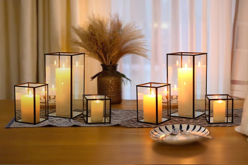Phosphor 6 PCS Glass Hurricane Candle Holder, Black Glass Candle Holder for Wedding Party Christmas Or Home Decor